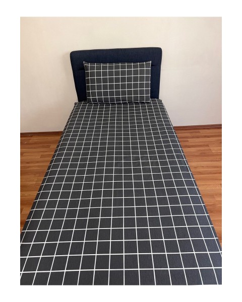 Fitted Lastikli Çarşaf Takımı (YASTIKLI) Tek Kişilik Çift Kişilik Ekose Antrasit 100 x 200 100 x 200  antrasit ekose