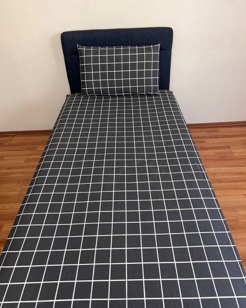 Fitted Lastikli Çarşaf Takımı (YASTIKLI) Tek Kişilik Çift Kişilik Ekose Antrasit 100 x 200 100 x 200  antrasit ekose