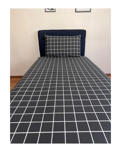 Fitted Lastikli Çarşaf Takımı (YASTIKLI) Tek Kişilik Çift Kişilik Ekose Antrasit 100 x 200 100 x 200  antrasit ekose