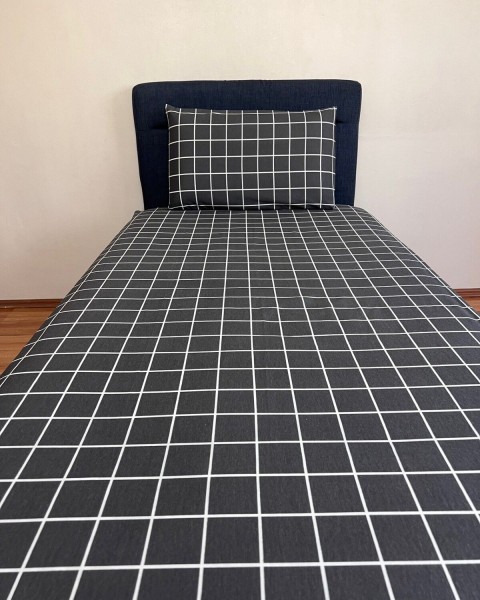 Fitted Lastikli Çarşaf Takımı (YASTIKLI) Tek Kişilik Çift Kişilik Ekose Antrasit 100 x 200 antrasit ekose 100 x 200
