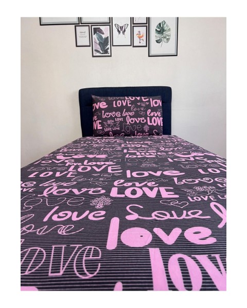 Fitted Lastikli Çarşaf Takımı (YASTIKLI) Tek Kişilik Çift Kişilik Love Desen 100 x 200 love siyah 100 x 200