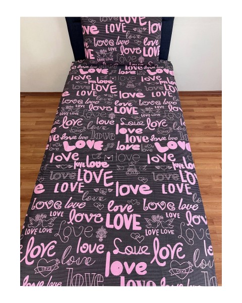 Fitted Lastikli Çarşaf Takımı (YASTIKLI) Tek Kişilik Çift Kişilik Love Desen 100 x 200 love siyah 100 x 200