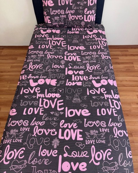 Fitted Lastikli Çarşaf Takımı (YASTIKLI) Tek Kişilik Çift Kişilik Love Desen 100 x 200 love siyah 100 x 200