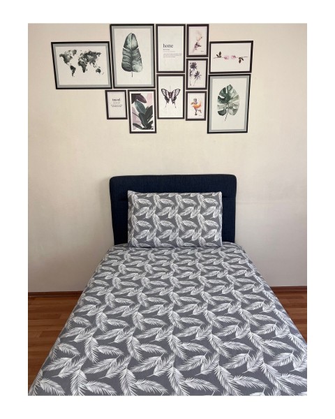 Fitted Lastikli Çarşaf Takımı (YASTIKLI) Tek Kişilik Çift Kişilik Tüy Desen Gri Beyaz 100 x 200 100 x 200  tüy