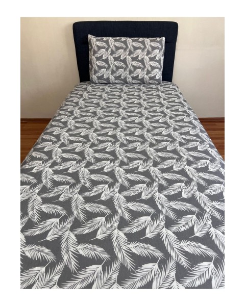 Fitted Lastikli Çarşaf Takımı (YASTIKLI) Tek Kişilik Çift Kişilik Tüy Desen Gri Beyaz 100 x 200 tüy 100 x 200