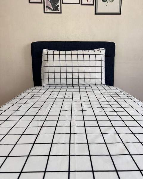 Fitted Lastikli Çarşaf Takımı (YASTIKLI) Tek Kişilik Çift Kişilikekoseli Beyaz 100 x 200 100 x 200  beyaz ekose