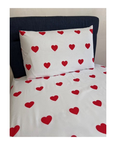Fitted Lastikli Çarşaf Takımı (YASTIKLI) Tek Kişilik Çift Kişilk Kalpli Kırmızı 100 x 200 100 x 200  kırmızıkalpli