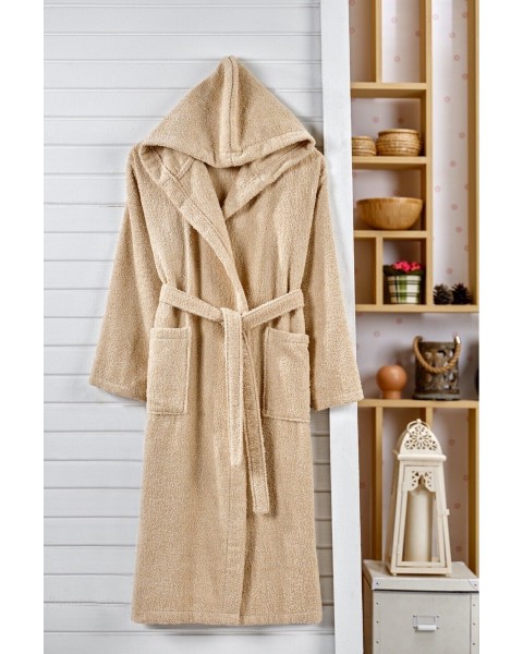 Kapşonlu Bornoz %100 Pamuklu Battal Boy (M-L-XL-2XL-3XL-4XL) BEJ Kapşonlu Bornoz %100 Pamuklu Battal Boy (M-L-XL-2XL-3XL-4XL) BEJ