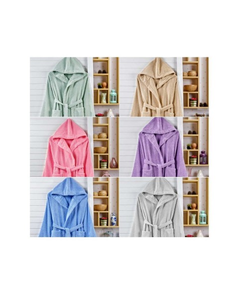 Kapşonlu Bornoz %100 Pamuklu Battal Boy (M-L-XL-2XL-3XL-4XL) GRİ