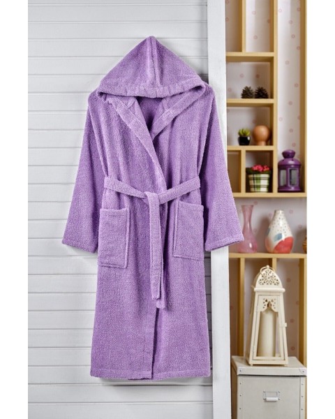 Kapşonlu Bornoz %100 Pamuklu Battal Boy (M-L-XL-2XL-3XL-4XL) LİLA Kapşonlu Bornoz %100 Pamuklu Battal Boy (M-L-XL-2XL-3XL-4XL) LİLA
