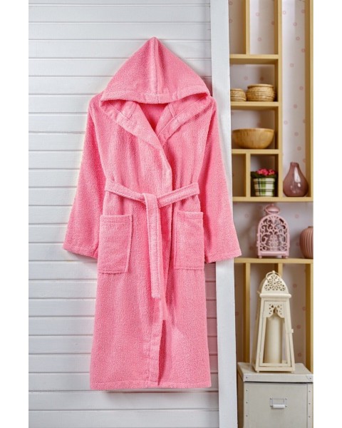 Kapşonlu Bornoz %100 Pamuklu Battal Boy (M-L-XL-2XL-3XL-4XL)  PEMBE