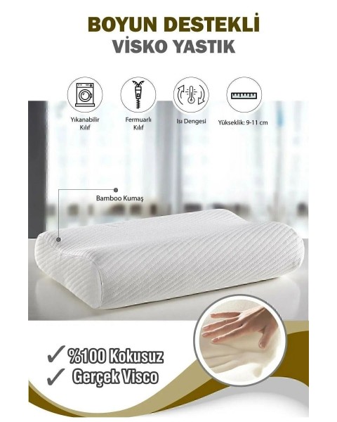 ortopedik visko yastık 30x50 tek boyun destekli  30 X 50  Ekru