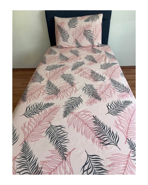 Tek Kişilik Lastikli Çarşaf Takımı Kapaklı Yastık Kılıfı Pembe Siyah Tüy Desen 100 x 200 100 x 200  pembetüy
