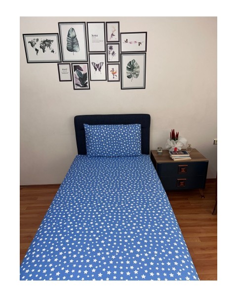 Tek Kişilik Lastikli Çarşaf (Yastıklı) 100 x 200 100 x 200  Mavi