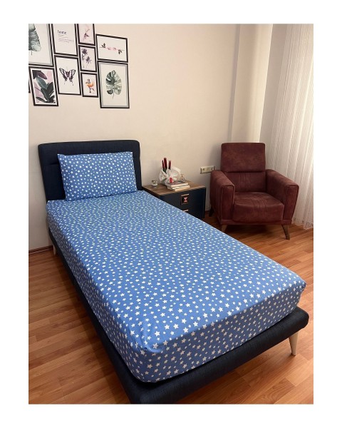 Tek Kişilik Lastikli Çarşaf (Yastıklı) 100 x 200 100 x 200  Mavi