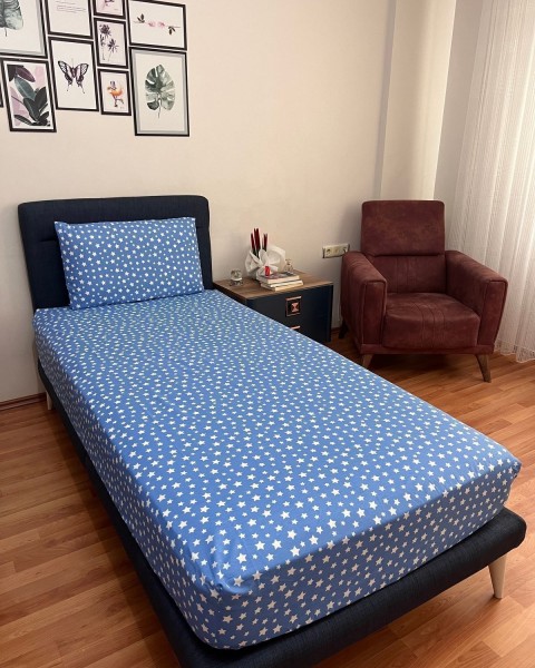 Tek Kişilik Lastikli Çarşaf (Yastıklı) 100 x 200 100 x 200  Mavi