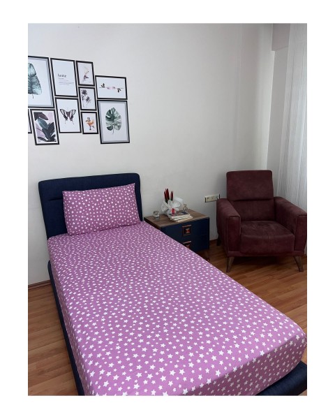 Tek Kişilik Lastikli Çarşaf (Yastıklı) 100 x 200 100 x 200  Mor