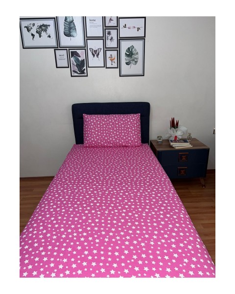 Tek Kişilik Lastikli Çarşaf (Yastıklı) 100 x 200 100 x 200  Pembe