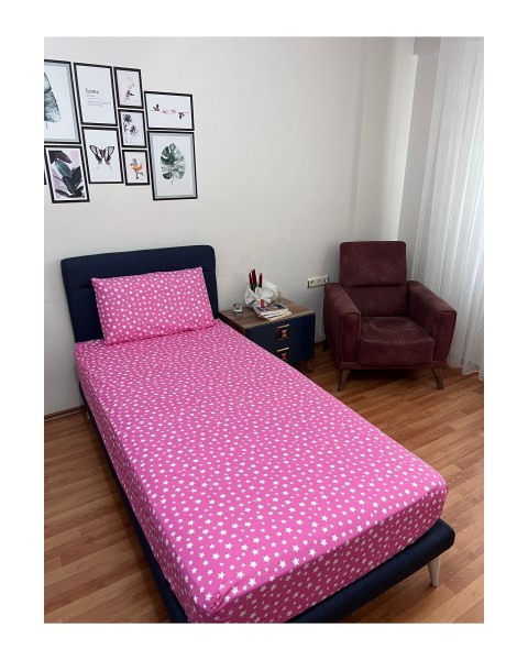 Tek Kişilik Lastikli Çarşaf (Yastıklı) 100 x 200 100 x 200  Pembe