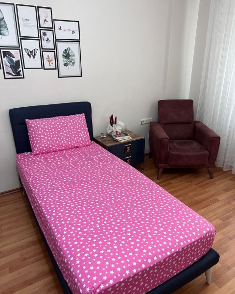 Tek Kişilik Lastikli Çarşaf (Yastıklı) 100 x 200 100 x 200  Pembe