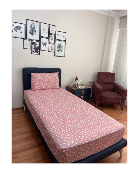 Tek Kişilik Lastikli Çarşaf (Yastıklı) 100 x 200 100 x 200  Pudra