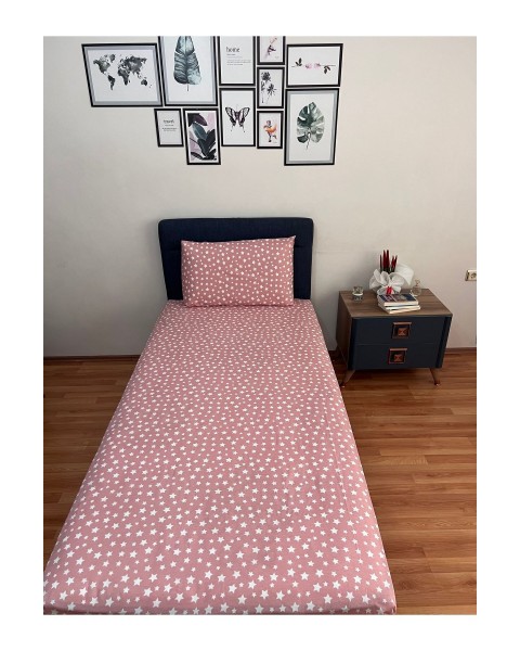 Tek Kişilik Lastikli Çarşaf (Yastıklı) 100 x 200 100 x 200  Pudra