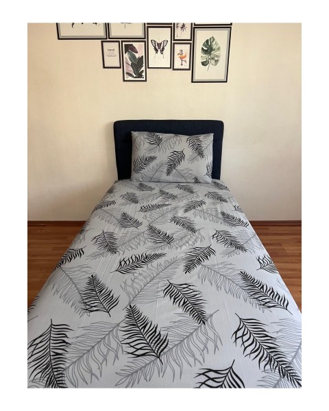 Tek Kişilik Lastikli Çarşaf (YASTIKLI) Takımı Gri Siyah Beyaz Tüy Desen 100 x 200 100 x 200  gribüyüktüylü