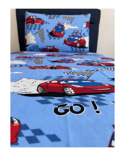 TEK KİŞİLİK NEVRESİM TAKIMI ÇARŞAFI LASTİKLİ YASTIĞI KAPAKLI  160 x 230  araba