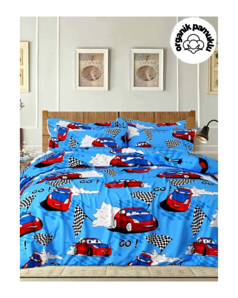 TEK KİŞİLİK NEVRESİM TAKIMI ÇARŞAFI LASTİKLİ YASTIĞI KAPAKLI  160 x 230  araba