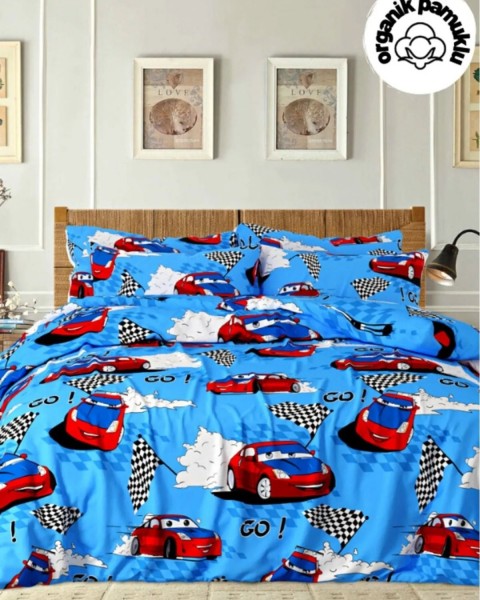 TEK KİŞİLİK NEVRESİM TAKIMI ÇARŞAFI LASTİKLİ YASTIĞI KAPAKLI  160 x 230  araba