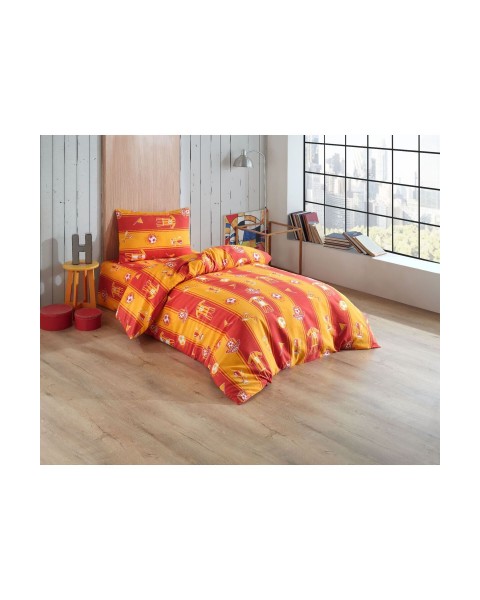 TEK KİŞİLİK NEVRESİM TAKIMI ÇARŞAFI LASTİKLİ YASTIĞI KAPAKLI  160 x 230  SARIKIRMIZI
