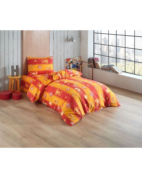 TEK KİŞİLİK NEVRESİM TAKIMI ÇARŞAFI LASTİKLİ YASTIĞI KAPAKLI  160 x 230  SARIKIRMIZI
