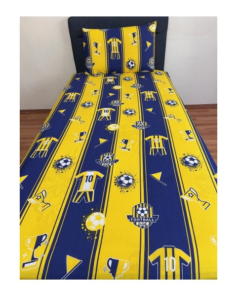 TEK KİŞİLİK NEVRESİM TAKIMI ÇARŞAFI LASTİKLİ YASTIĞI KAPAKLI  160 x 230  SarıLacivert