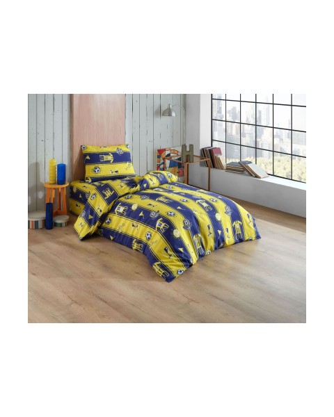 TEK KİŞİLİK NEVRESİM TAKIMI ÇARŞAFI LASTİKLİ YASTIĞI KAPAKLI  160 x 230  SarıLacivert