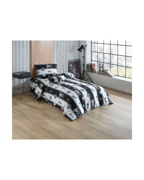 TEK KİŞİLİK NEVRESİM TAKIMI ÇARŞAFI LASTİKLİ YASTIĞI KAPAKLI  160 x 230  Siyahbeyaz