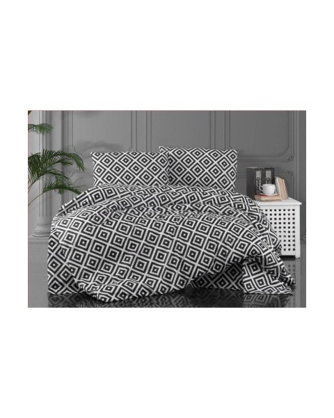 TEK KİŞİLİK NEVRESİM TAKIMI ÇARŞAFI LASTİKLİ YASTIĞI KAPAKLI  160 x 230  whiteblack