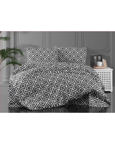 TEK KİŞİLİK NEVRESİM TAKIMI ÇARŞAFI LASTİKLİ YASTIĞI KAPAKLI  whiteblack 160 x 230