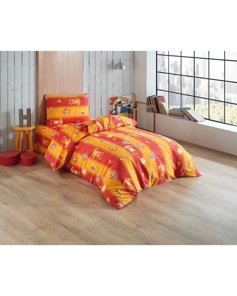 Tek Kişilik Taraftar Nevresim Takımı, 90*190 Lastikli Çarşaflı  155 x 215  Sarı kırmızı